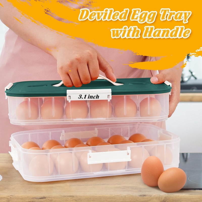 FACULX 2-Layer Deviled Egg Containers with Lid, 36 Slots Deviled Egg Tray Carrier with Handle and Deviled Egg Injector Piping Tool, Portable Egg Storage Carrier Tray Platter for Party Picnic Travel (green) - Image 4